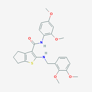 molecular formula C25H28N2O5S B379104 N-(2,4-DIMETHOXYPHENYL)-2-{[(2,3-DIMETHOXYPHENYL)METHYL]AMINO}-4H,5H,6H-CYCLOPENTA[B]THIOPHENE-3-CARBOXAMIDE 