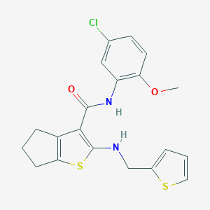 molecular formula C20H19ClN2O2S2 B379105 N-(5-CHLORO-2-METHOXYPHENYL)-2-{[(THIOPHEN-2-YL)METHYL]AMINO}-4H,5H,6H-CYCLOPENTA[B]THIOPHENE-3-CARBOXAMIDE 