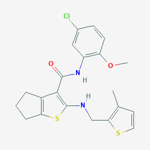molecular formula C21H21ClN2O2S2 B379107 N-(5-CHLORO-2-METHOXYPHENYL)-2-{[(3-METHYLTHIOPHEN-2-YL)METHYL]AMINO}-4H,5H,6H-CYCLOPENTA[B]THIOPHENE-3-CARBOXAMIDE 