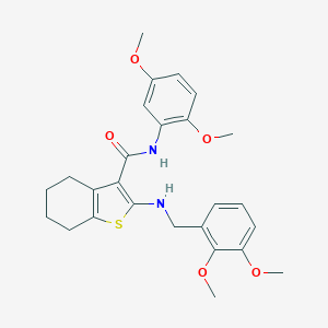 molecular formula C26H30N2O5S B379112 N-(2,5-DIMETHOXYPHENYL)-2-{[(2,3-DIMETHOXYPHENYL)METHYL]AMINO}-4,5,6,7-TETRAHYDRO-1-BENZOTHIOPHENE-3-CARBOXAMIDE 
