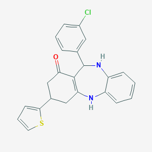 molecular formula C23H19ClN2OS B379196 11-(3-chlorophenyl)-3-(2-thienyl)-2,3,4,5,10,11-hexahydro-1H-dibenzo[b,e][1,4]diazepin-1-one 