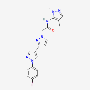 molecular formula C19H18FN7O B3792025 N-(1,4-dimethyl-1H-pyrazol-5-yl)-2-[1'-(4-fluorophenyl)-1H,1'H-3,4'-bipyrazol-1-yl]acetamide 