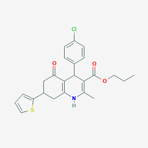 molecular formula C24H24ClNO3S B379211 Propyl 4-(4-chlorophenyl)-2-methyl-5-oxo-7-(thiophen-2-yl)-1,4,5,6,7,8-hexahydroquinoline-3-carboxylate 