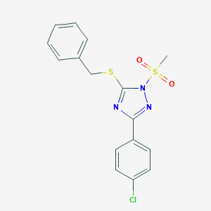 molecular formula C16H14ClN3O2S2 B379254 benzyl3-(4-chlorophenyl)-1-(methylsulfonyl)-1H-1,2,4-triazol-5-ylsulfide 