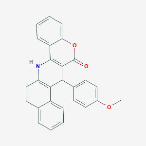 molecular formula C27H19NO3 B379341 7-(4-methoxyphenyl)-7,14-dihydro-6H-benzo[f]chromeno[4,3-b]quinolin-6-one 