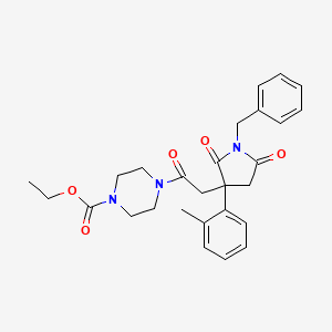 molecular formula C27H31N3O5 B3793535 ethyl 4-{[1-benzyl-3-(2-methylphenyl)-2,5-dioxo-3-pyrrolidinyl]acetyl}-1-piperazinecarboxylate 