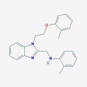 molecular formula C24H25N3O B379405 N-({1-[2-(2-methylphenoxy)ethyl]-1H-benzimidazol-2-yl}methyl)-N-(2-methylphenyl)amine 