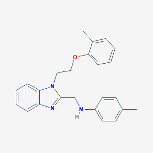 molecular formula C24H25N3O B379412 N-({1-[2-(2-methylphenoxy)ethyl]-1H-benzimidazol-2-yl}methyl)-N-(4-methylphenyl)amine 