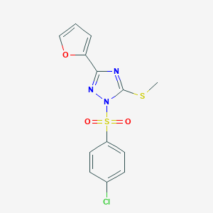 molecular formula C13H10ClN3O3S2 B379424 1-[(4-chlorophenyl)sulfonyl]-3-(2-furyl)-5-(methylthio)-1H-1,2,4-triazole 