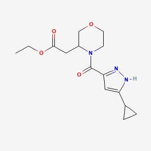 molecular formula C15H21N3O4 B3794706 ethyl {4-[(3-cyclopropyl-1H-pyrazol-5-yl)carbonyl]morpholin-3-yl}acetate 