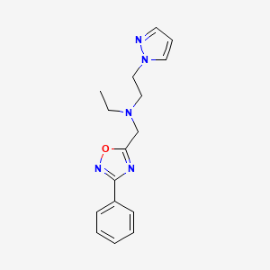 molecular formula C16H19N5O B3794874 N-ethyl-N-[(3-phenyl-1,2,4-oxadiazol-5-yl)methyl]-2-(1H-pyrazol-1-yl)ethanamine 