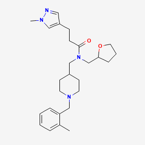molecular formula C26H38N4O2 B3794989 N-[[1-[(2-methylphenyl)methyl]piperidin-4-yl]methyl]-3-(1-methylpyrazol-4-yl)-N-(oxolan-2-ylmethyl)propanamide 
