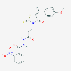 molecular formula C21H18N4O6S2 B379510 2-nitro-N'-{3-[5-(4-methoxybenzylidene)-4-oxo-2-thioxo-1,3-thiazolidin-3-yl]propanoyl}benzohydrazide 