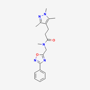 molecular formula C19H23N5O2 B3795182 N-methyl-N-[(3-phenyl-1,2,4-oxadiazol-5-yl)methyl]-3-(1,3,5-trimethyl-1H-pyrazol-4-yl)propanamide 