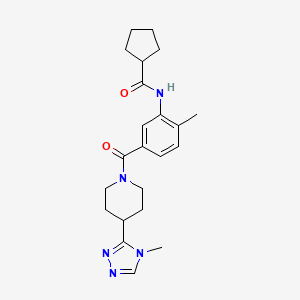 molecular formula C22H29N5O2 B3795330 N-[2-methyl-5-[4-(4-methyl-1,2,4-triazol-3-yl)piperidine-1-carbonyl]phenyl]cyclopentanecarboxamide 