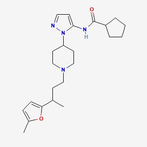 molecular formula C23H34N4O2 B3795733 N-(1-{1-[3-(5-methyl-2-furyl)butyl]-4-piperidinyl}-1H-pyrazol-5-yl)cyclopentanecarboxamide 