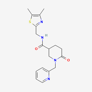 molecular formula C18H22N4O2S B3796040 N-[(4,5-dimethyl-1,3-thiazol-2-yl)methyl]-6-oxo-1-(2-pyridinylmethyl)-3-piperidinecarboxamide 