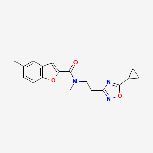 molecular formula C18H19N3O3 B3796607 N-[2-(5-cyclopropyl-1,2,4-oxadiazol-3-yl)ethyl]-N,5-dimethyl-1-benzofuran-2-carboxamide 