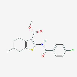 molecular formula C18H18ClNO3S B379828 Methyl 2-[(4-chlorobenzoyl)amino]-6-methyl-4,5,6,7-tetrahydro-1-benzothiophene-3-carboxylate 