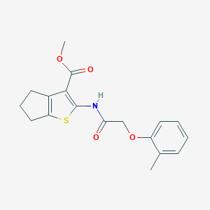 molecular formula C18H19NO4S B379874 methyl 2-{[(2-methylphenoxy)acetyl]amino}-5,6-dihydro-4H-cyclopenta[b]thiophene-3-carboxylate 