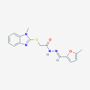 molecular formula C16H16N4O2S B379945 2-[(1-methyl-1H-benzimidazol-2-yl)sulfanyl]-N'-[(5-methyl-2-furyl)methylene]acetohydrazide CAS No. 304451-62-5