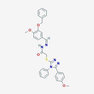 molecular formula C32H29N5O4S B379973 N'-[(Z)-[3-(BENZYLOXY)-4-METHOXYPHENYL]METHYLIDENE]-2-{[5-(4-METHOXYPHENYL)-4-PHENYL-4H-1,2,4-TRIAZOL-3-YL]SULFANYL}ACETOHYDRAZIDE 