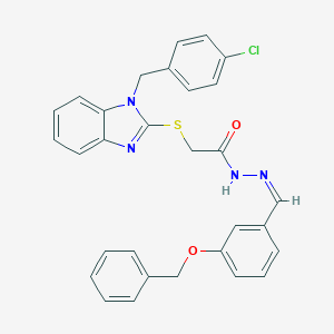 molecular formula C30H25ClN4O2S B380006 N'-[3-(benzyloxy)benzylidene]-2-{[1-(4-chlorobenzyl)-1H-benzimidazol-2-yl]sulfanyl}acetohydrazide 