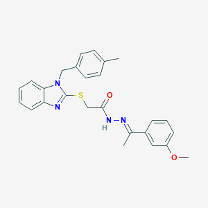 molecular formula C26H26N4O2S B380007 N'-[(E)-1-(3-methoxyphenyl)ethylidene]-2-{[1-(4-methylbenzyl)-1H-benzimidazol-2-yl]thio}acetohydrazide 