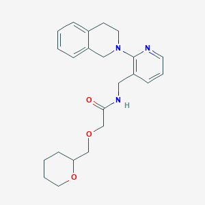 molecular formula C23H29N3O3 B3800094 N-[[2-(3,4-dihydro-1H-isoquinolin-2-yl)pyridin-3-yl]methyl]-2-(oxan-2-ylmethoxy)acetamide 