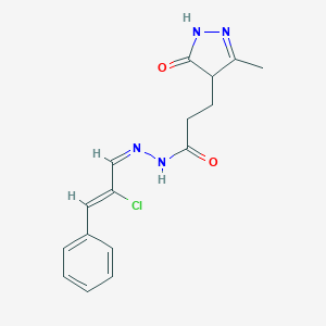 molecular formula C16H17ClN4O2 B380031 N'-(2-chloro-3-phenyl-2-propenylidene)-3-(3-methyl-5-oxo-4,5-dihydro-1H-pyrazol-4-yl)propanohydrazide 