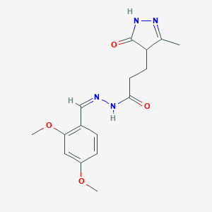 molecular formula C16H20N4O4 B380042 N'-[(Z)-(2,4-DIMETHOXYPHENYL)METHYLIDENE]-3-(3-METHYL-5-OXO-4,5-DIHYDRO-1H-PYRAZOL-4-YL)PROPANEHYDRAZIDE 