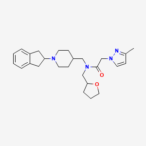 molecular formula C26H36N4O2 B3801212 N-[[1-(2,3-dihydro-1H-inden-2-yl)piperidin-4-yl]methyl]-2-(3-methylpyrazol-1-yl)-N-(oxolan-2-ylmethyl)acetamide 
