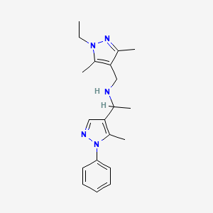 molecular formula C20H27N5 B3801313 N-[(1-ethyl-3,5-dimethyl-1H-pyrazol-4-yl)methyl]-1-(5-methyl-1-phenyl-1H-pyrazol-4-yl)ethanamine 
