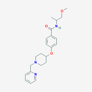 molecular formula C22H29N3O3 B3801319 N-(2-methoxy-1-methylethyl)-4-{[1-(2-pyridinylmethyl)-4-piperidinyl]oxy}benzamide 