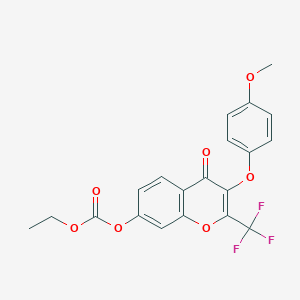 molecular formula C20H15F3O7 B380152 ethyl 3-(4-methoxyphenoxy)-4-oxo-2-(trifluoromethyl)-4H-chromen-7-yl carbonate 