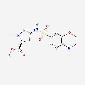 molecular formula C16H23N3O5S B3801557 methyl (2S,4R)-1-methyl-4-{[(4-methyl-3,4-dihydro-2H-1,4-benzoxazin-7-yl)sulfonyl]amino}pyrrolidine-2-carboxylate 