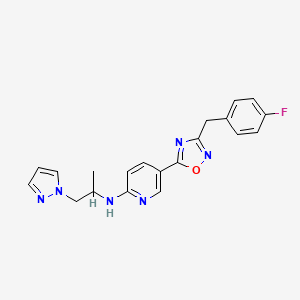 molecular formula C20H19FN6O B3801740 5-[3-(4-fluorobenzyl)-1,2,4-oxadiazol-5-yl]-N-[1-methyl-2-(1H-pyrazol-1-yl)ethyl]-2-pyridinamine 