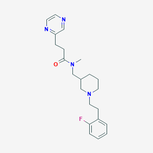 molecular formula C22H29FN4O B3802003 N-[[1-[2-(2-fluorophenyl)ethyl]piperidin-3-yl]methyl]-N-methyl-3-pyrazin-2-ylpropanamide 