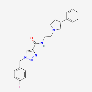 molecular formula C22H24FN5O B3802063 1-[(4-fluorophenyl)methyl]-N-[2-(3-phenylpyrrolidin-1-yl)ethyl]triazole-4-carboxamide 
