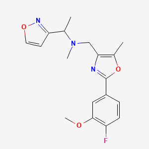 molecular formula C18H20FN3O3 B3802203 N-{[2-(4-fluoro-3-methoxyphenyl)-5-methyl-1,3-oxazol-4-yl]methyl}-1-(3-isoxazolyl)-N-methylethanamine 