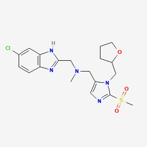 molecular formula C19H24ClN5O3S B3803073 N-[(6-chloro-1H-benzimidazol-2-yl)methyl]-N-methyl-1-[2-methylsulfonyl-3-(oxolan-2-ylmethyl)imidazol-4-yl]methanamine 