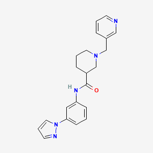 molecular formula C21H23N5O B3803123 N-(3-pyrazol-1-ylphenyl)-1-(pyridin-3-ylmethyl)piperidine-3-carboxamide 