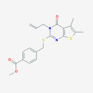molecular formula C20H20N2O3S2 B380330 Methyl 4-[(5,6-dimethyl-4-oxo-3-prop-2-enylthieno[2,3-d]pyrimidin-2-yl)sulfanylmethyl]benzoate CAS No. 325693-48-9