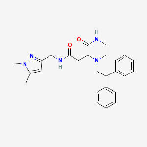molecular formula C26H31N5O2 B3803393 N-[(1,5-dimethyl-1H-pyrazol-3-yl)methyl]-2-[1-(2,2-diphenylethyl)-3-oxo-2-piperazinyl]acetamide 
