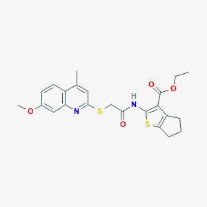molecular formula C23H24N2O4S2 B380377 ethyl 2-(2-((7-methoxy-4-methylquinolin-2-yl)thio)acetamido)-5,6-dihydro-4H-cyclopenta[b]thiophene-3-carboxylate CAS No. 315678-77-4