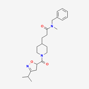 molecular formula C23H33N3O3 B3805593 N-benzyl-N-methyl-3-[1-(3-propan-2-yl-4,5-dihydro-1,2-oxazole-5-carbonyl)piperidin-4-yl]propanamide 