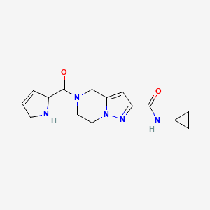 molecular formula C15H19N5O2 B3805991 N-cyclopropyl-5-(2,5-dihydro-1H-pyrrol-2-ylcarbonyl)-4,5,6,7-tetrahydropyrazolo[1,5-a]pyrazine-2-carboxamide 