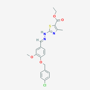 molecular formula C22H22ClN3O4S B380625 Ethyl 2-(2-{4-[(4-chlorobenzyl)oxy]-3-methoxybenzylidene}hydrazino)-4-methyl-1,3-thiazole-5-carboxylate 