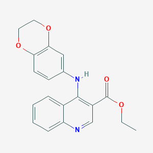 molecular formula C20H18N2O4 B380643 ETHYL 4-[(2,3-DIHYDRO-1,4-BENZODIOXIN-6-YL)AMINO]QUINOLINE-3-CARBOXYLATE CAS No. 307535-76-8