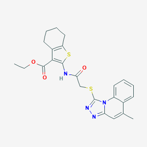 molecular formula C24H24N4O3S2 B380650 Ethyl 2-[[2-[(5-methyl-[1,2,4]triazolo[4,3-a]quinolin-1-yl)sulfanyl]acetyl]amino]-4,5,6,7-tetrahydro-1-benzothiophene-3-carboxylate CAS No. 314260-29-2